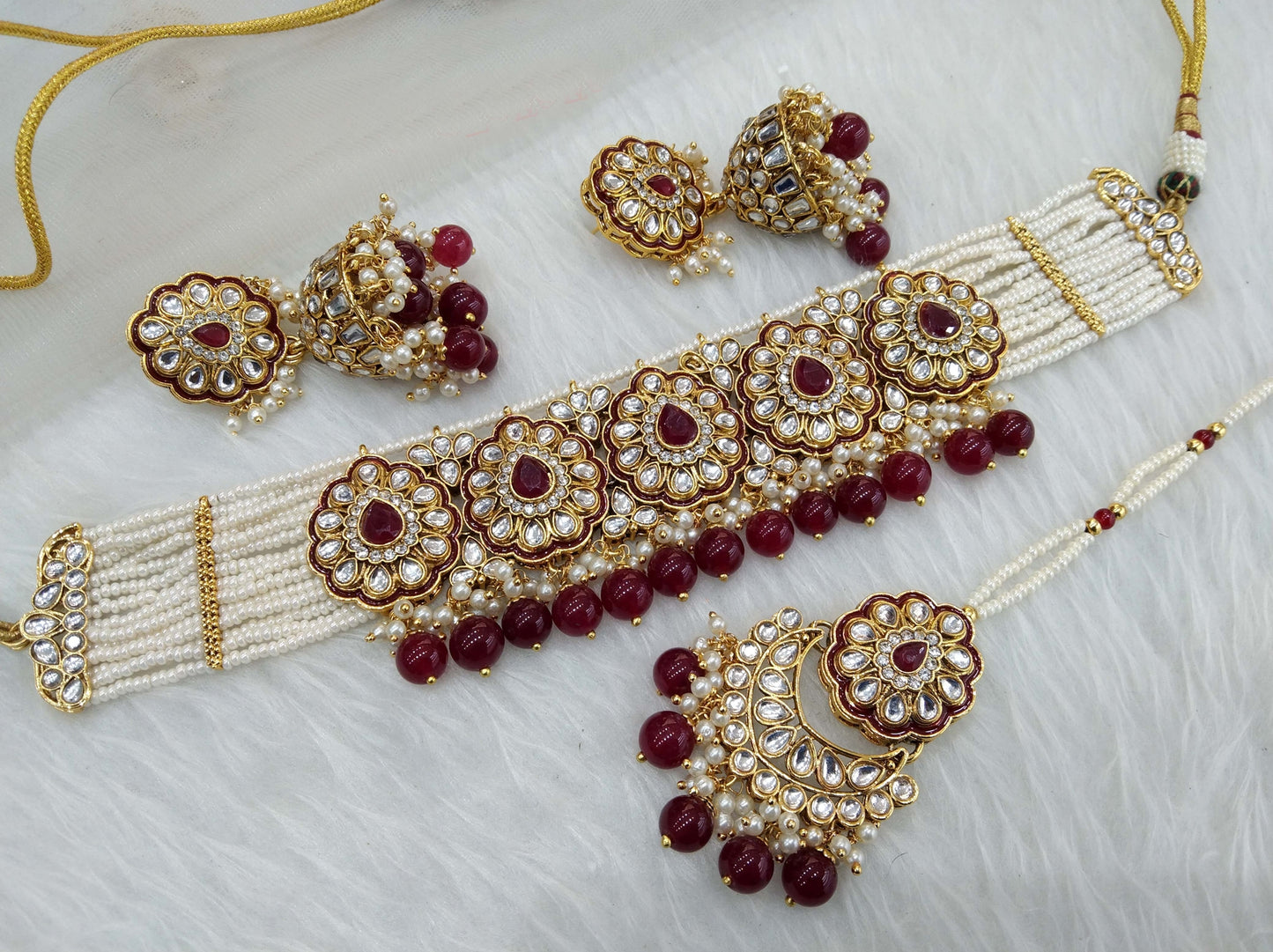 Indian  Jewellery Gold ruby Kundan choker Set/ kundan choker widely Set