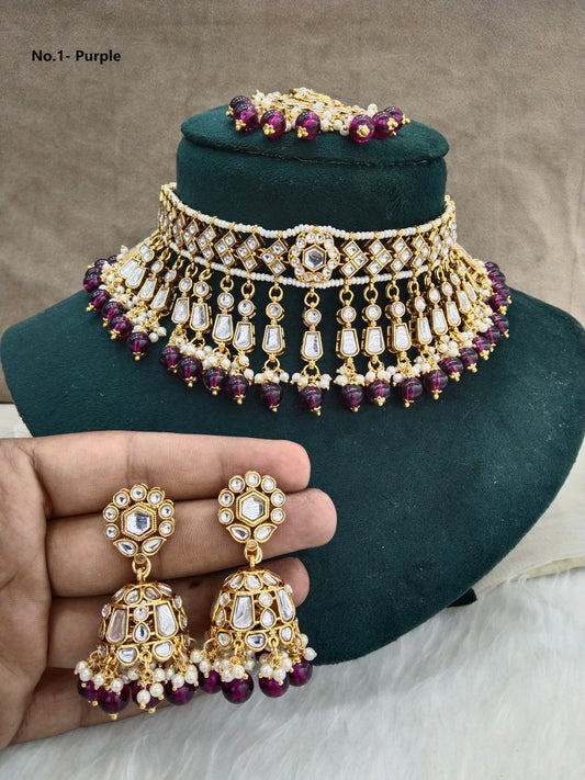 Purple Indian Jewellery Kundan Choker Set/ kundan Necklace Offer Set