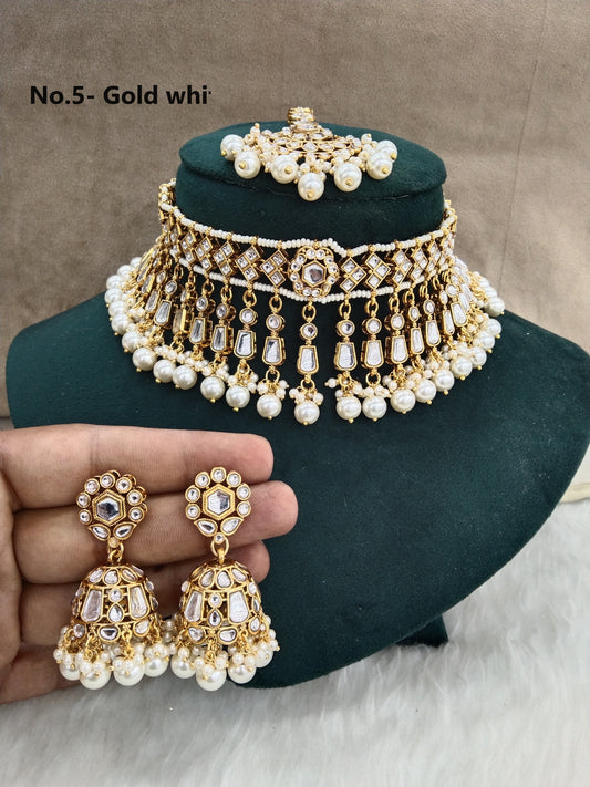 Ivory Indian  Jewellery Gold white Kundan choker Set/ Kundan Choker Kundan rolls, offer set