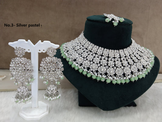 Indian  Jewellery/Semi bridal silver pastel green bollywood bride jewellery ventura necklace set