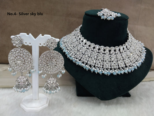 Indian  Jewellery/Semi bridal silver sky blue bollywood bride jewellery ventura necklace set