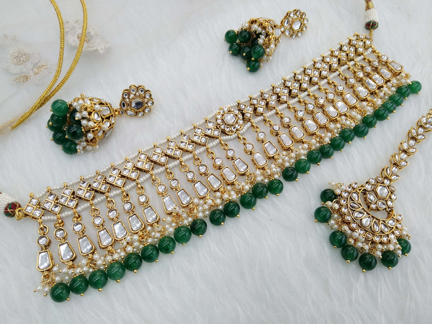 Green Indian Jewellery Gold Kundan Choker Set/ Bridal Wedding Jewelry Online