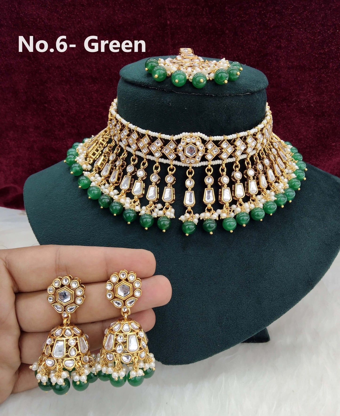 Green Indian Jewellery Gold Kundan Choker Set/ Bridal Wedding Jewelry Online