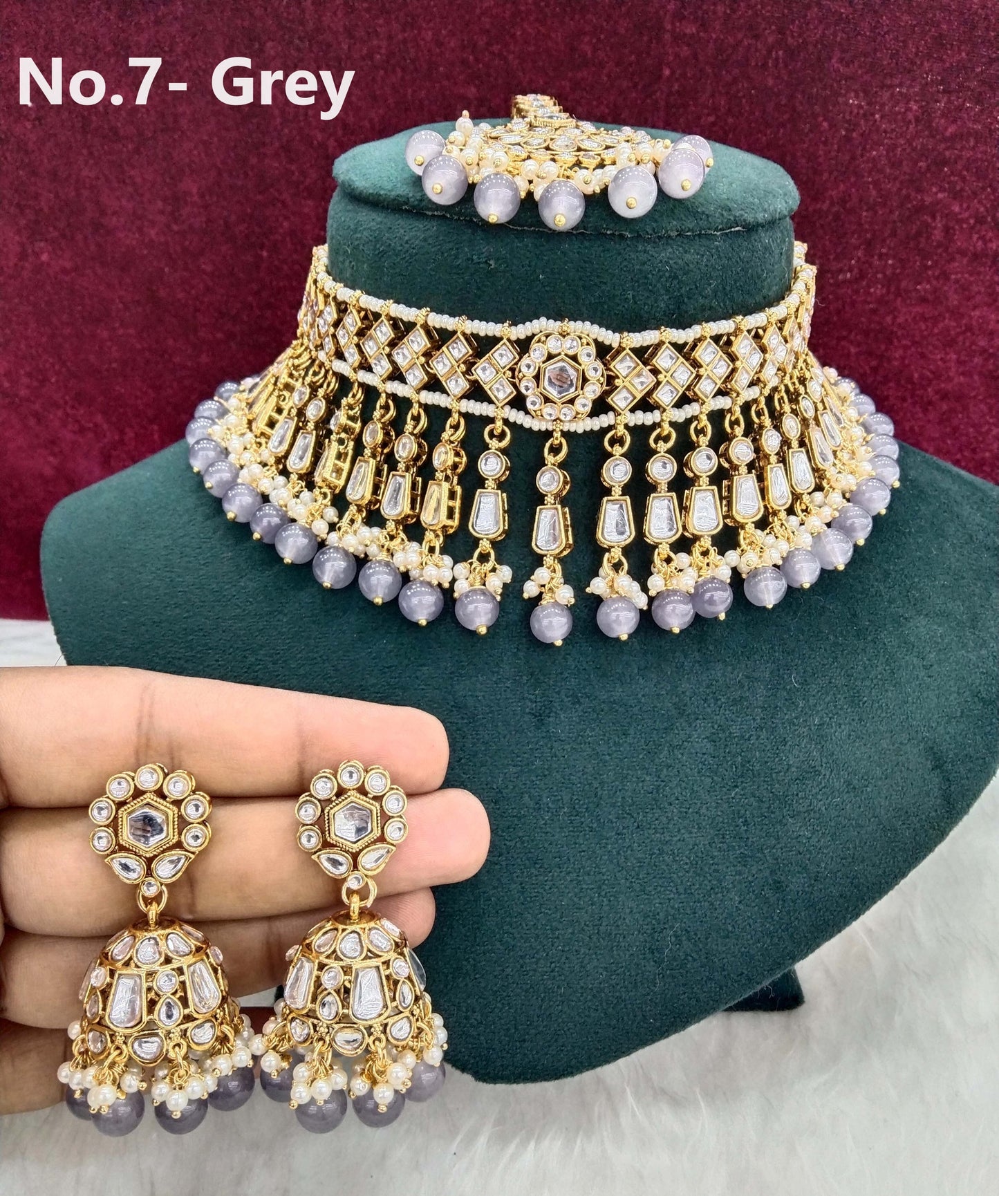 Indian  Jewellery Gold grey Kundan choker Set/ kundan choker Kundan rolls, offer set