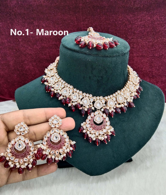 Rose gold kundan necklace Set/ Rose gold white Indian kundan west sets