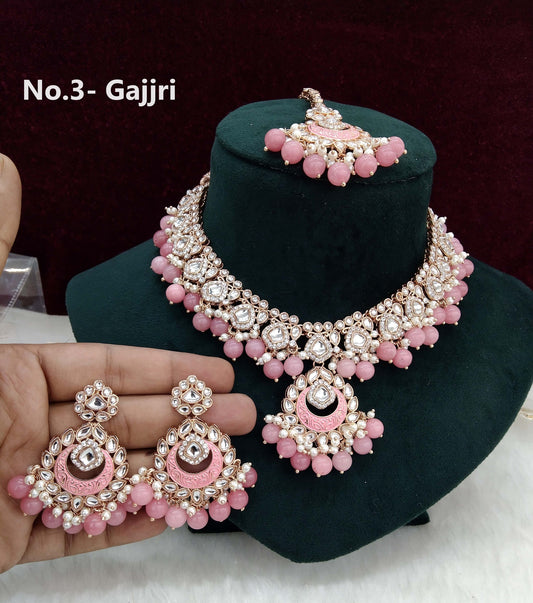 Rose gold kundan necklace Set/ Rose gold gajjri Indian kundan west sets