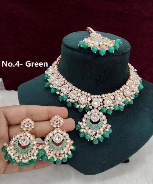 Rose gold kundan necklace Set/ Rose gold green Indian kundan west sets