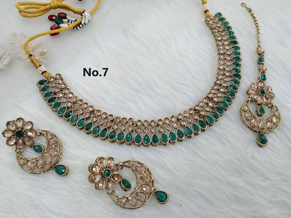 Antique Gold Green Necklace Jewellery Set /Indian Antique necklace set/ Indian jewellery Set/ Online