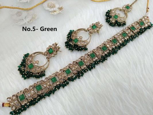 Indian jewellery Choker Set /  Jewellery set /Indian dark gold green choker set/Bridesmaid Jewellry/monterey gift for her