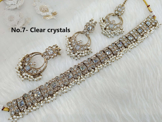 Indian jewellery Choker Set /  Jewellery set /Indian antique clear crystals choker set/Bridesmaid Jewellery/monterey gift for her