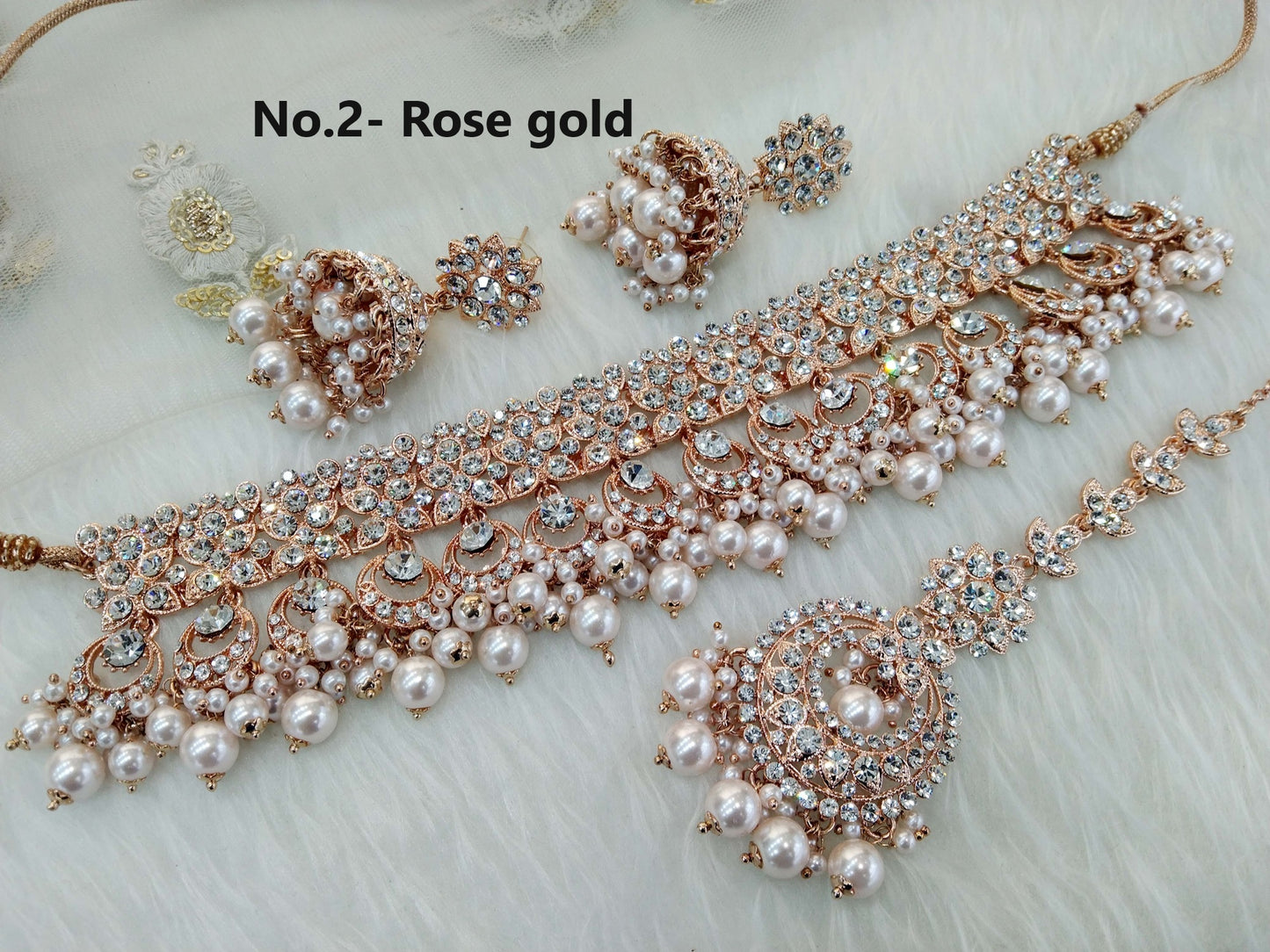 Rose gold choker Set/ Rose gold choker Indian choker necklace koli sets