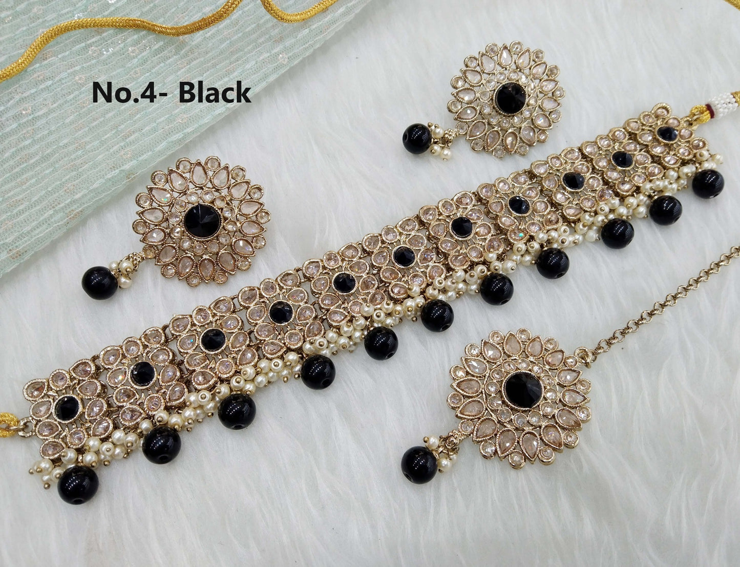 Antique Gold  Choker Necklace Jewellery  Set/ dark gold balck choker Indian holo Jewellery Online