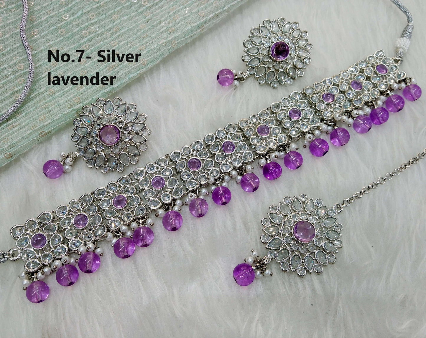 Silver choker Set/ Silver lavender choker set Indian holo Jewellry