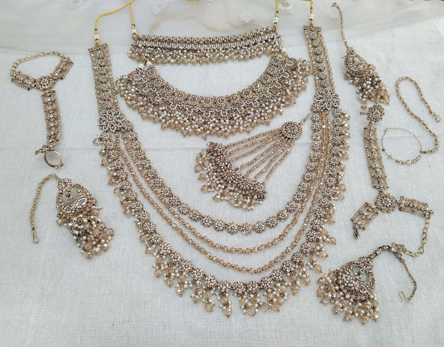 Antique Gold Bridal Wedding Necklace Jewellery Set/ dark gold Indian Bridal Wedding bita Jewellery