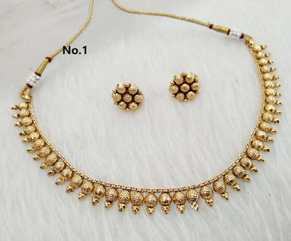 Indian Polki  Jewellery Gold  Necklace Set/ Bollywood Style Gold Finish South Indian pooja Jewellery