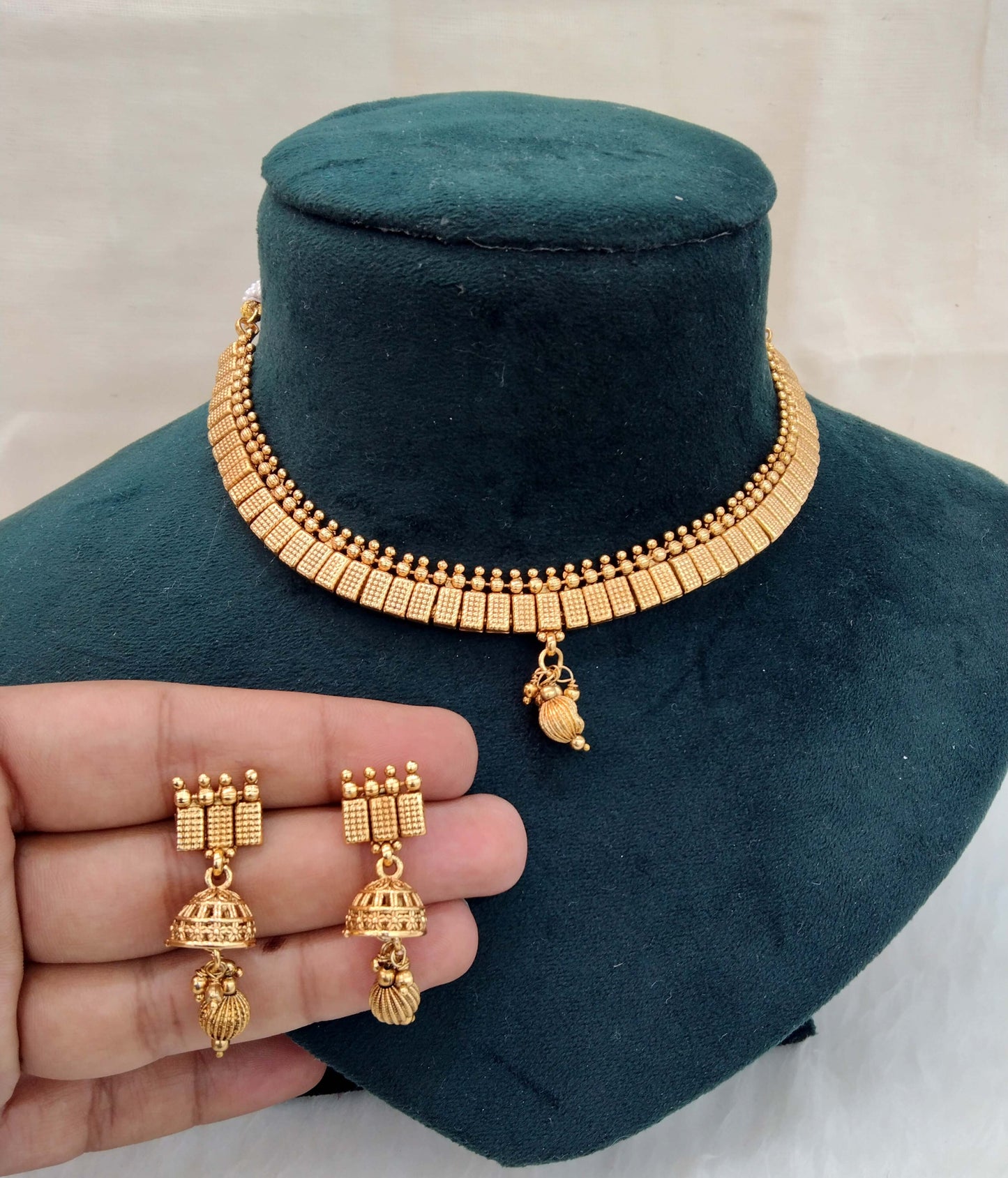 Indian Polki  Jewellery Gold  Necklace Set/ Bollywood Style Gold Finish South Indian pooja Jewellery