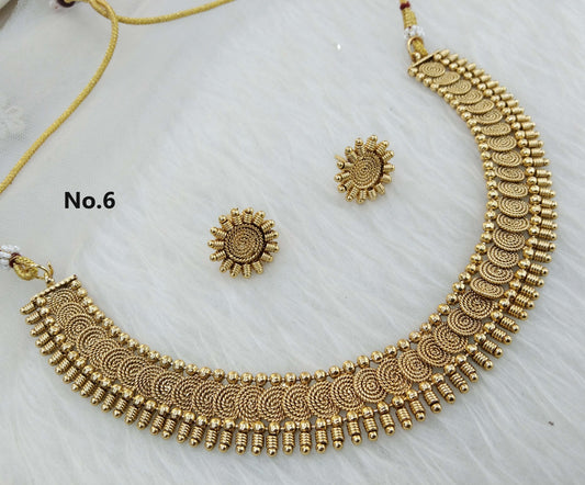 Indian Polki  Jewellery Gold  Necklace Set/ Bollywood Style Gold Finish South Indian pooja Jewellery