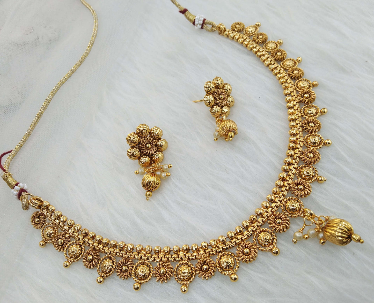 Indian Polki   Jewellery Gold  Necklace Set/ Bollywood Style Gold Finish South Indian pooja Jewellery