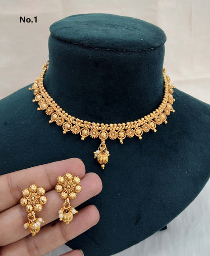 Indian Polki   Jewellery Gold  Necklace Set/ Bollywood Style Gold Finish South Indian pooja Jewellery