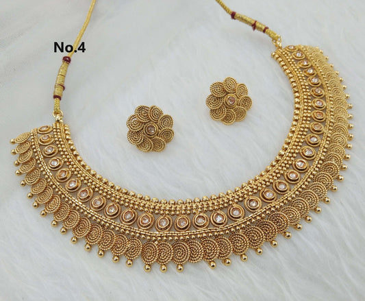 Indian Polki  Jewellery Gold  Necklace Set/ Bollywood Style Gold Finish South Indian pooja Jewellery