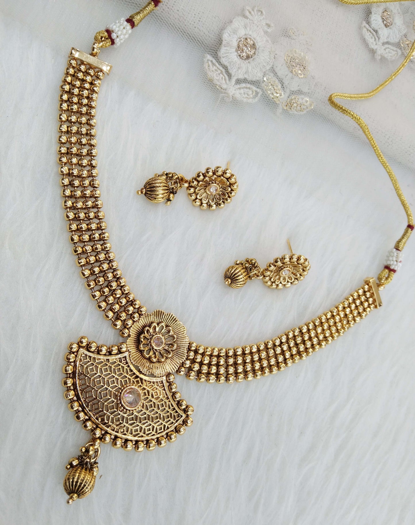 Indian Polki  Jewellery Gold  Necklace Set/ Bollywood Style Gold Finish South Indian pinki Jewellery