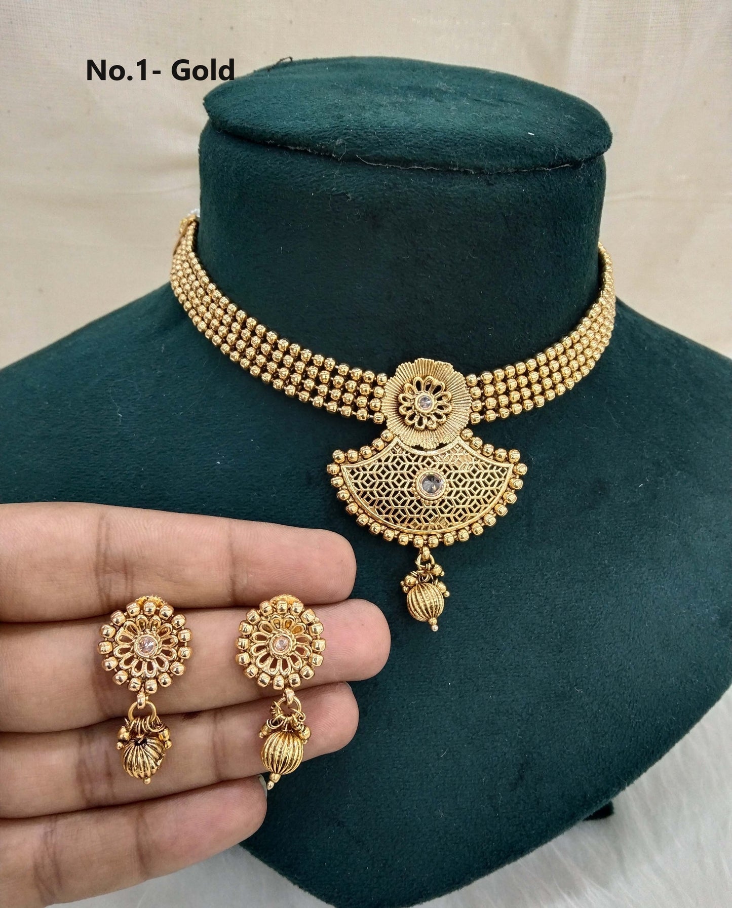 Indian Polki  Jewellery Gold  Necklace Set/ Bollywood Style Gold Finish South Indian pinki Jewellery