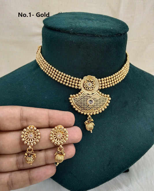 Indian Polki  Jewellery Gold  Necklace Set/ Bollywood Style Gold Finish South Indian pinki Jewellery