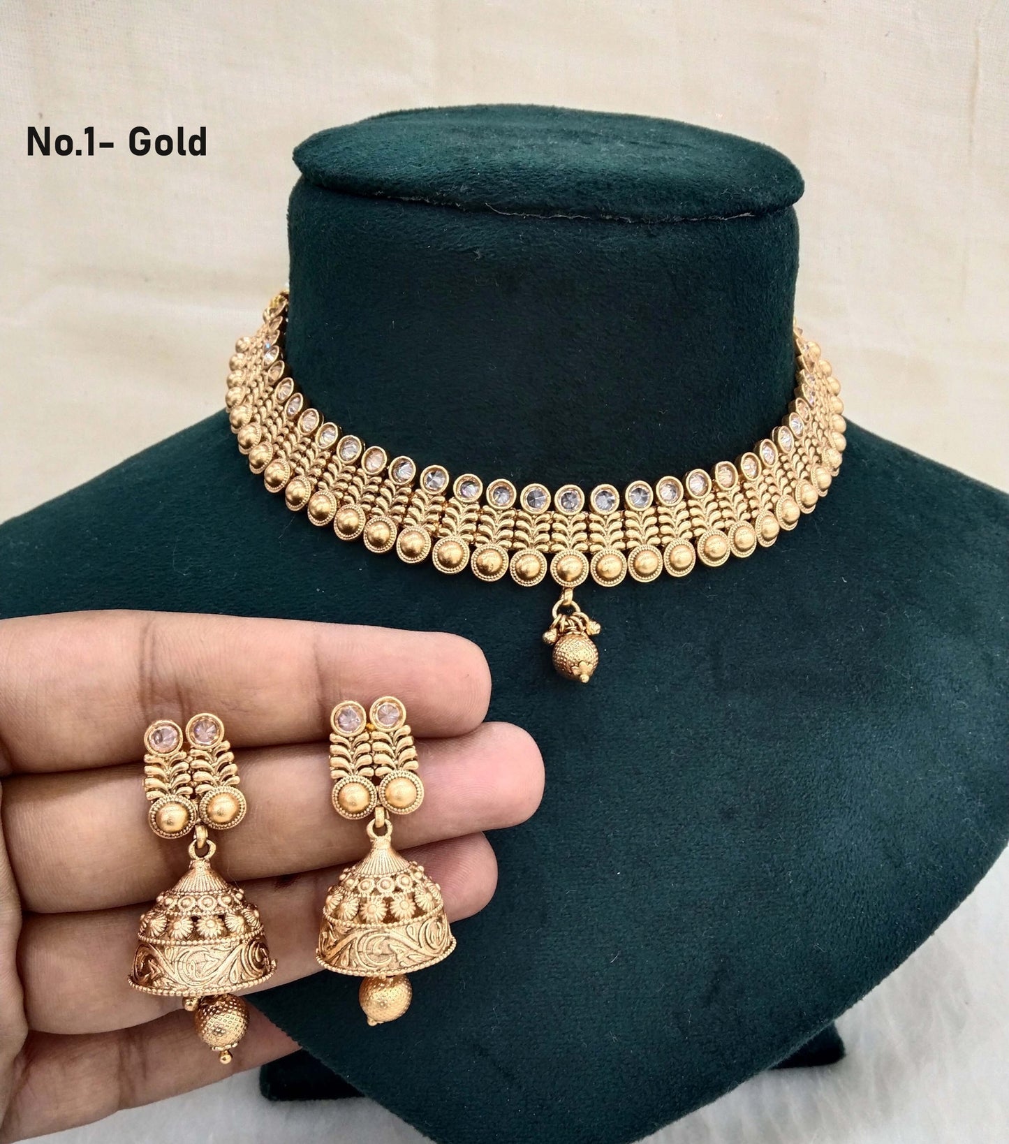 Indian Polki  Jewellery Gold  Necklace Set/ Bollywood Style Gold Finish South Indian pinki Jewellery