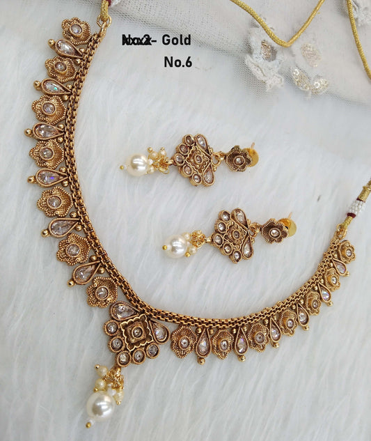 Indian Polki  Jewellery Gold Necklace Set/ Bollywood Style Gold Finish South Indian pinki Jewellery