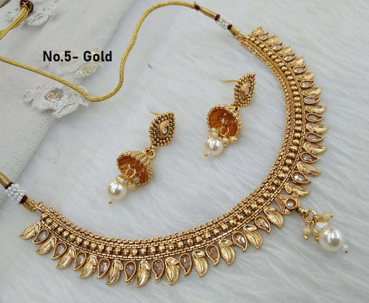 Indian Polki  Jewellery Gold  Necklace Set/ Bollywood Style Gold Finish South Indian pinki Jewellery