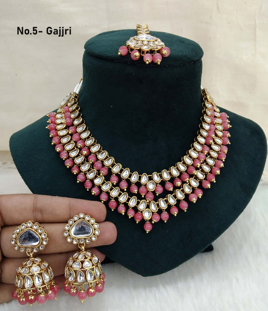 Indian Jewellery/ Gold gajjri Bridal Kundan layered necklace Set Indian branded Necklace set