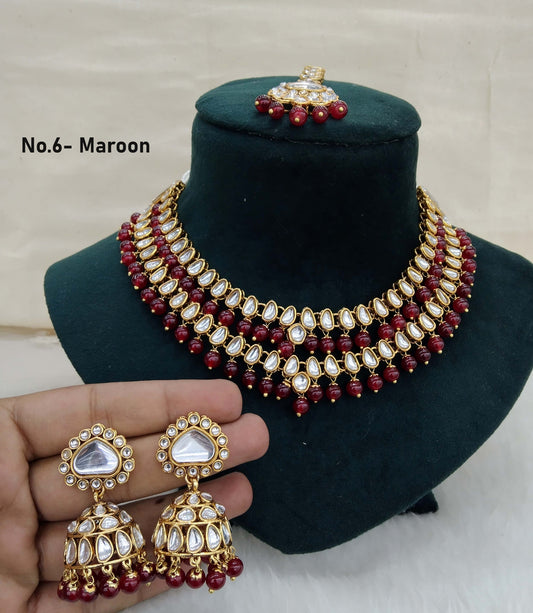 Indian Jewellery/ Gold maroon Bridal Kundan layered necklace Set Indian branded Necklace set