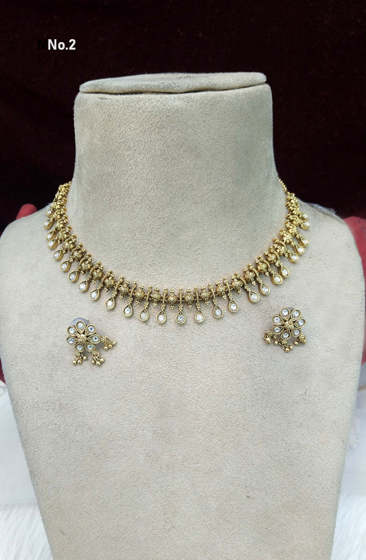 Gold Necklace Jewellery Set/ gold polki necklace set Indian global Jewellery