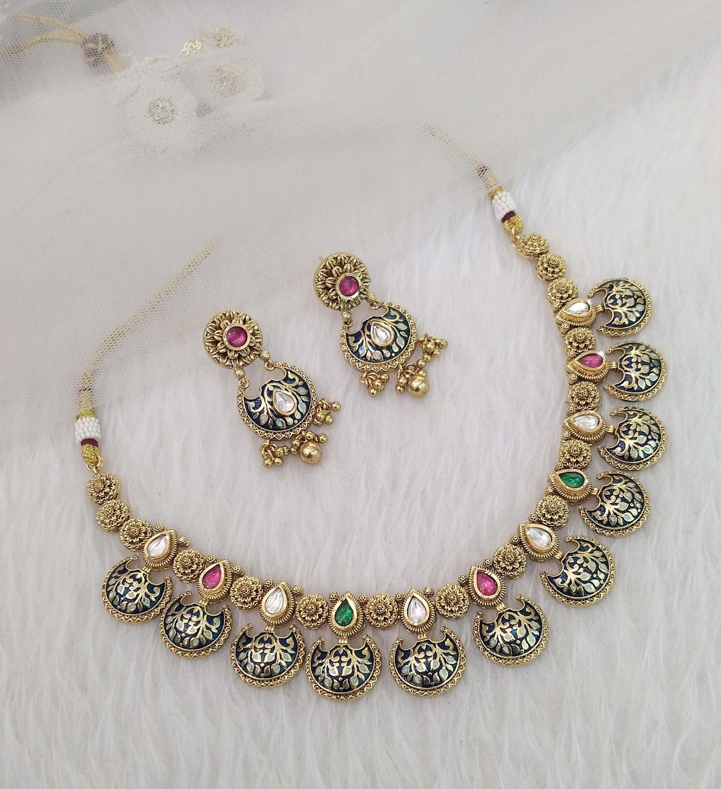 Gold Necklace Jewellery Set/ gold polki necklace set Indian global Jewellery