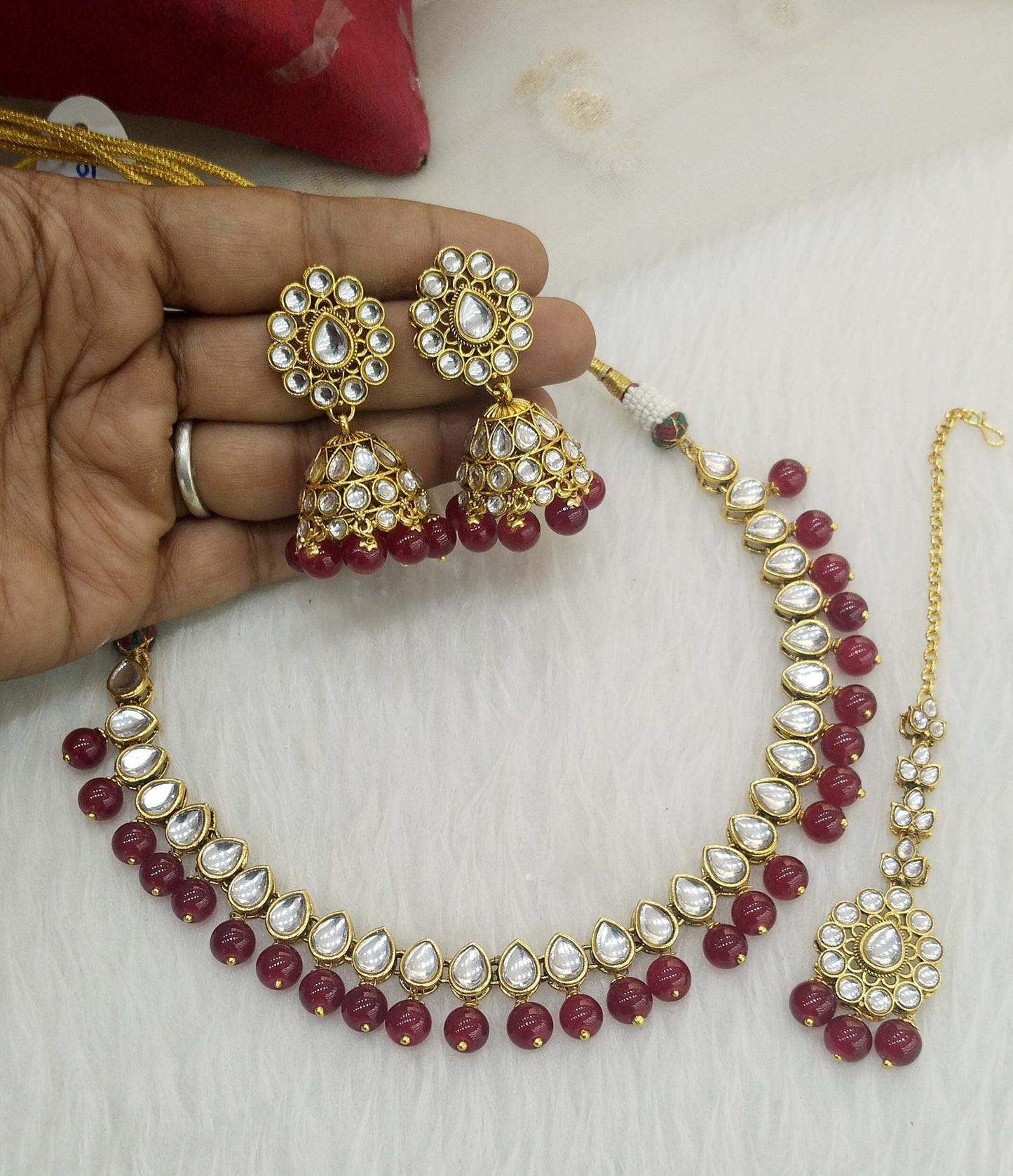 Gold Kundan necklace Jewellery Set/ Gold ruby kundan Indian jewellery kundan optimal sets