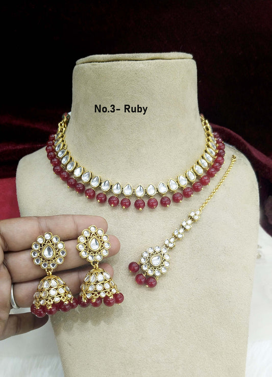 Gold Kundan necklace Jewellery Set/ Gold ruby kundan Indian jewellery kundan optimal sets