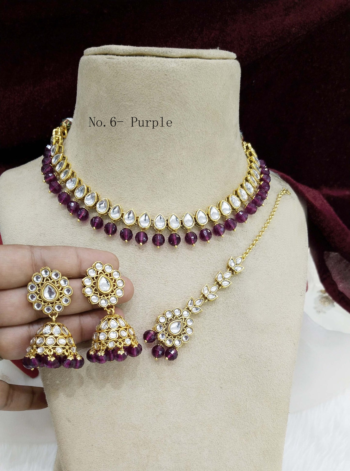 Gold Kundan necklace Jewellery Set/ Gold purple kundan Indian jewellery kundan optimal sets