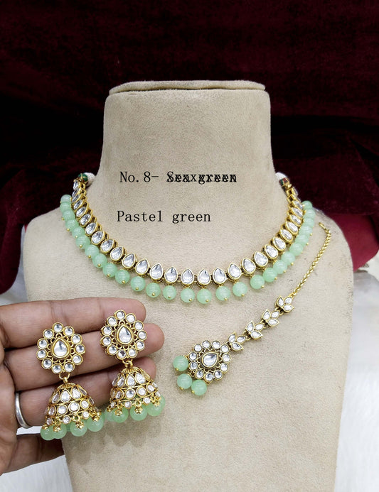 Kundan necklace Jewellery Set/ Gold pastel green kundan Indian jewellery kundan  optimal sets