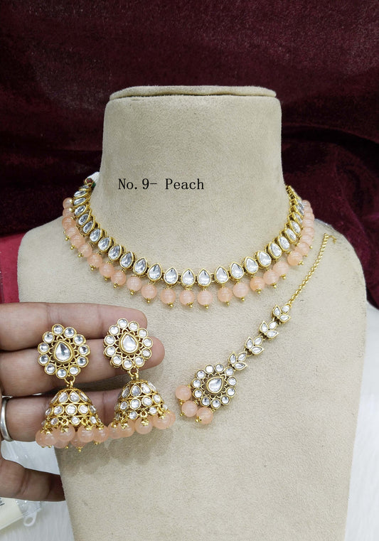 Kundan Necklace Jewellery Set/ Gold peach kundan Indian jewellery kundan  optimal sets