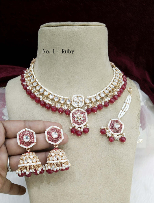 Rose gold kundan necklace Set/ Rose gold ruby Indian kundan necklace preserve sets