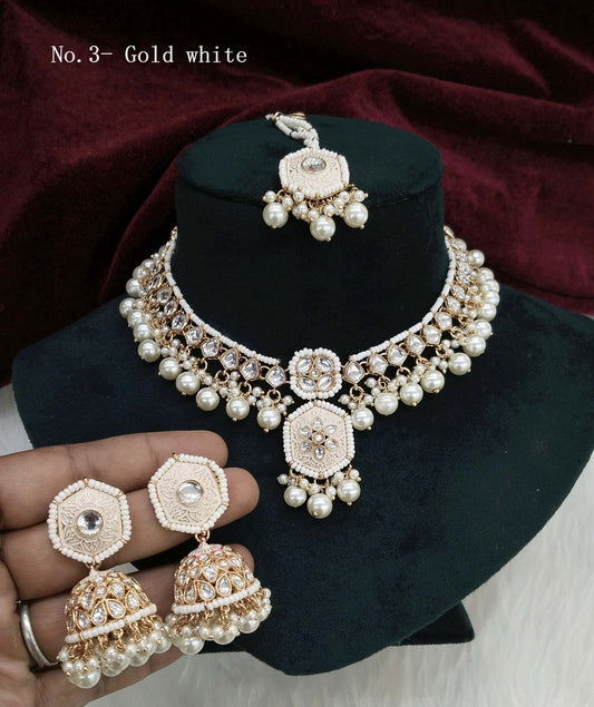 Rose gold kundan necklace Set/ Rose gold white Indian kundan necklace preserve sets