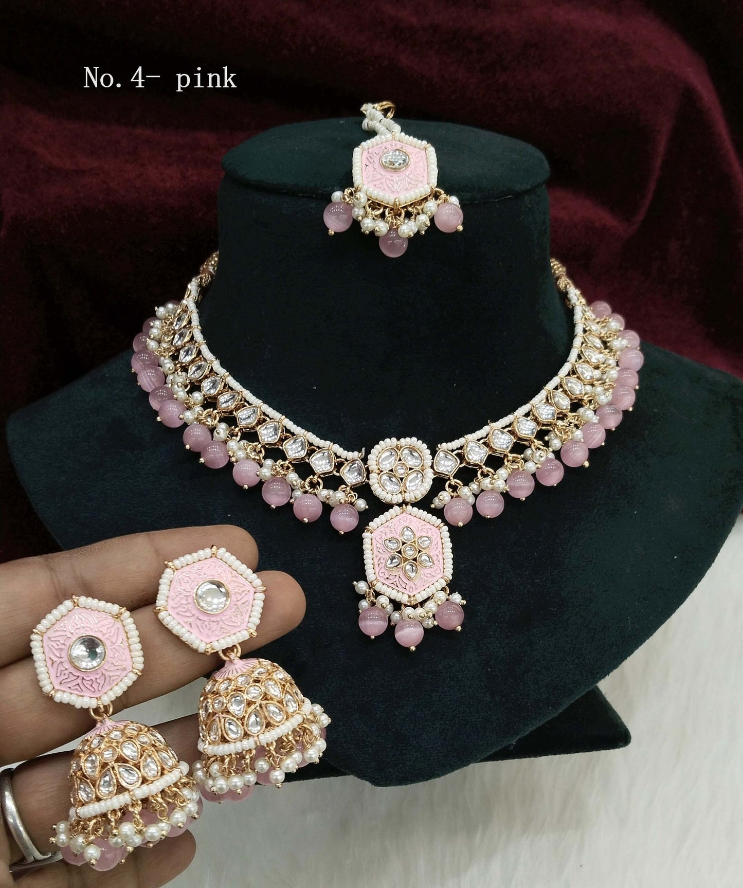 Rose gold kundan necklace Set/ Rose gold pink Indian kundan necklace preserve sets