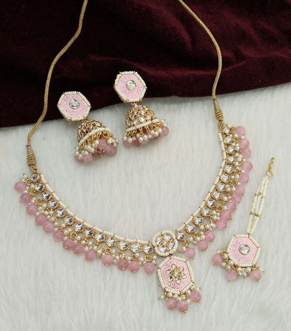 Rose gold kundan necklace Set/ Rose gold pink Indian kundan necklace preserve sets