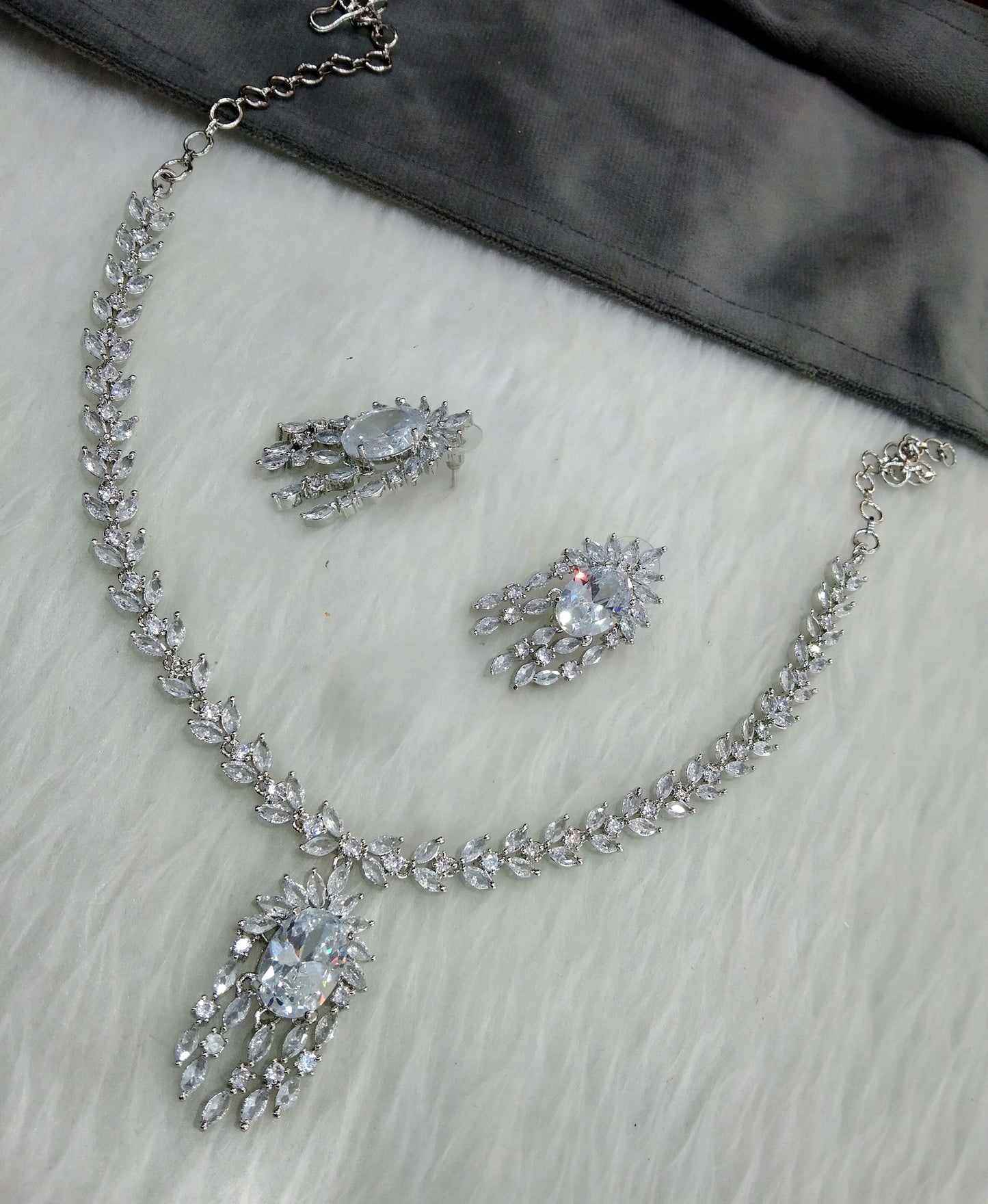 Amrican diamond necklace Jewellery set, Silver cz cap necklace set