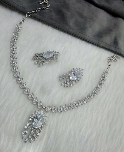 Amrican diamond necklace Jewellery set, Silver cz cap necklace set