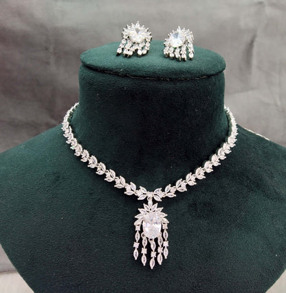 Amrican diamond necklace Jewellery set, Silver cz cap necklace set