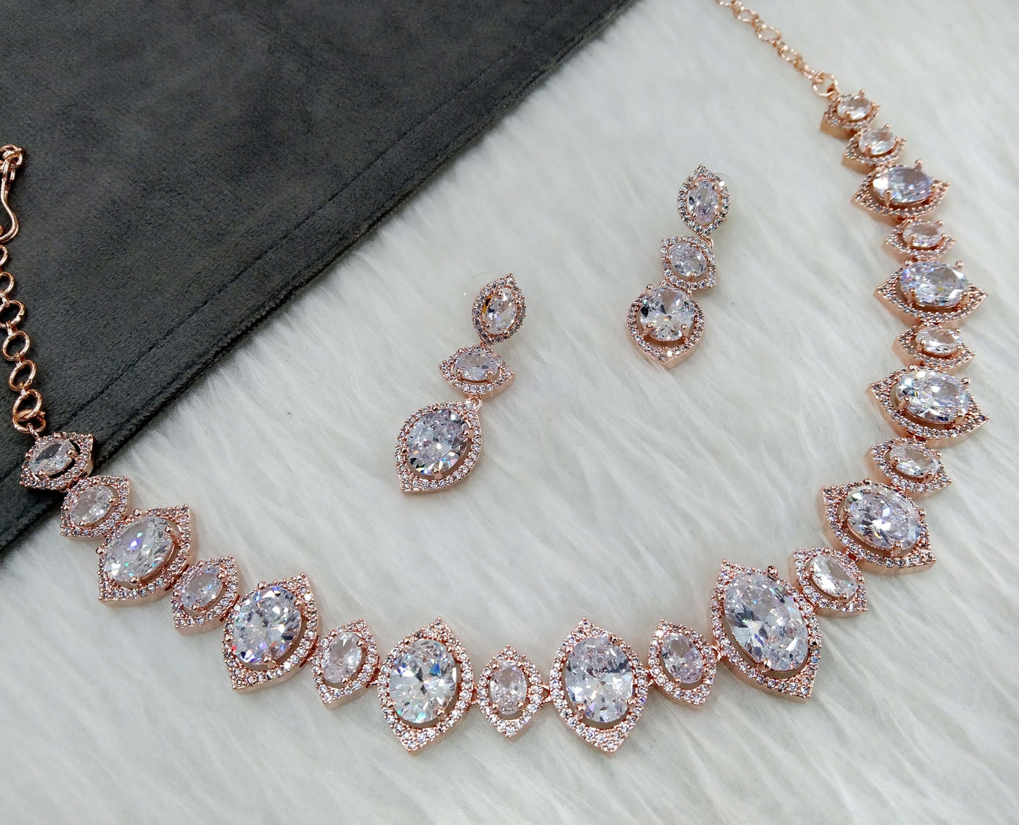 Cubic zirconia diamond necklace Jewellery set, Rose gold necklace set CZ tkker necklace set