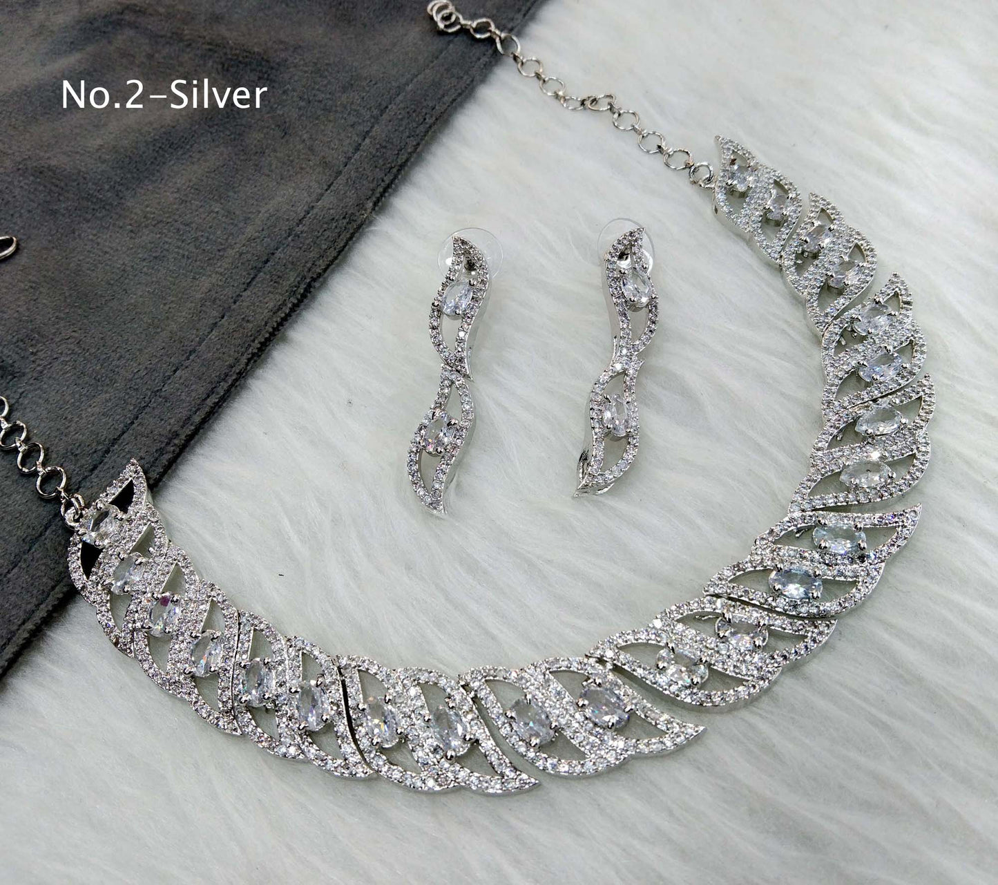 American Diamond Necklace Jewellery set, Silver necklace set CZ change necklace set