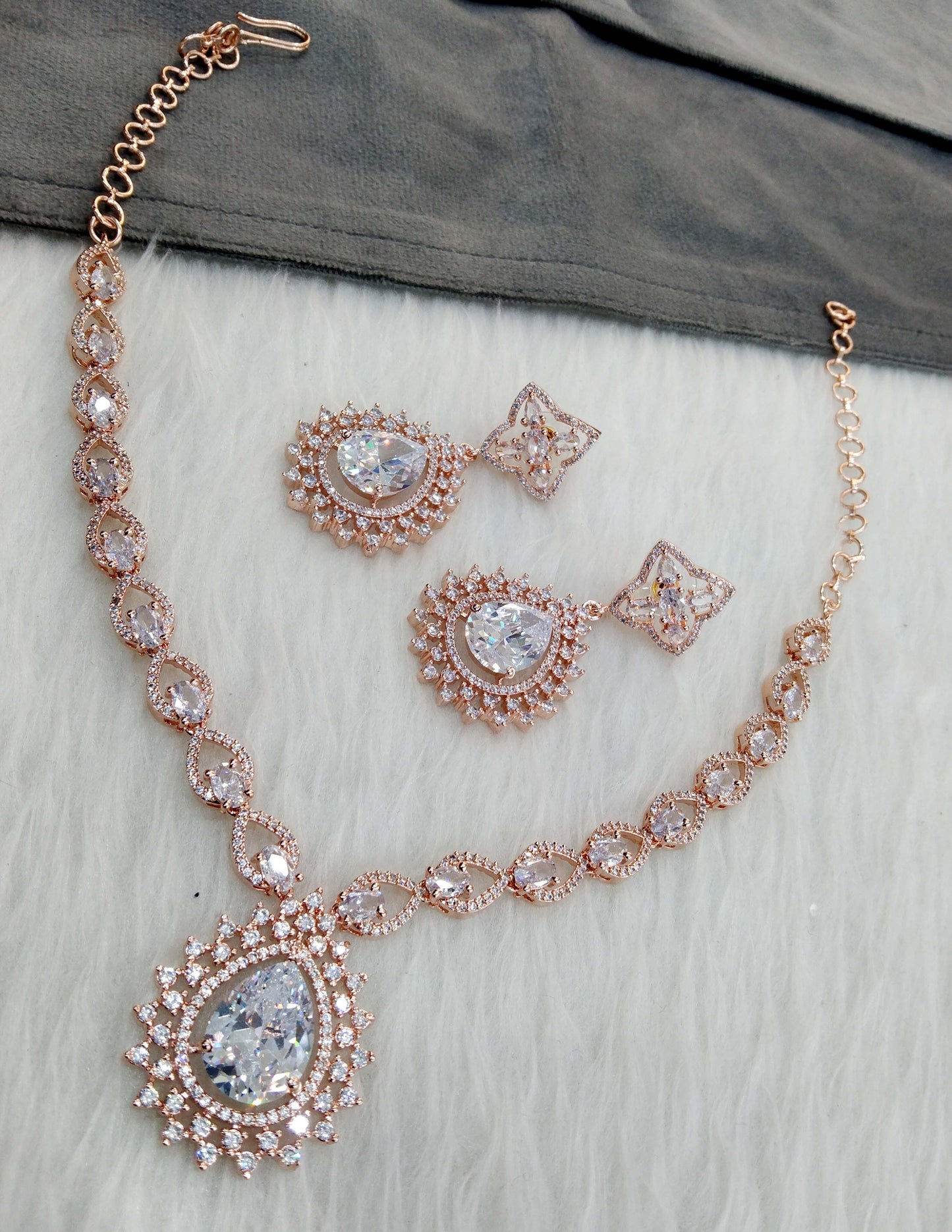 Cubic zirconia diamond necklace set, rose gold necklace set CZ get necklace set