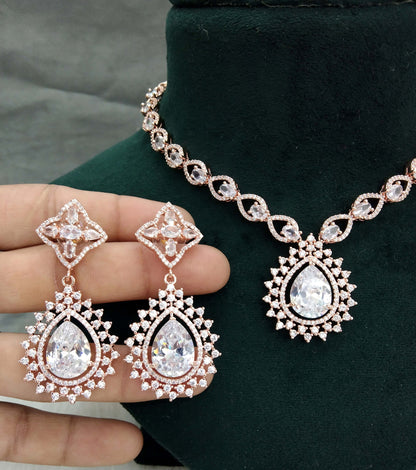 Cubic zirconia diamond necklace set, rose gold necklace set CZ get necklace set